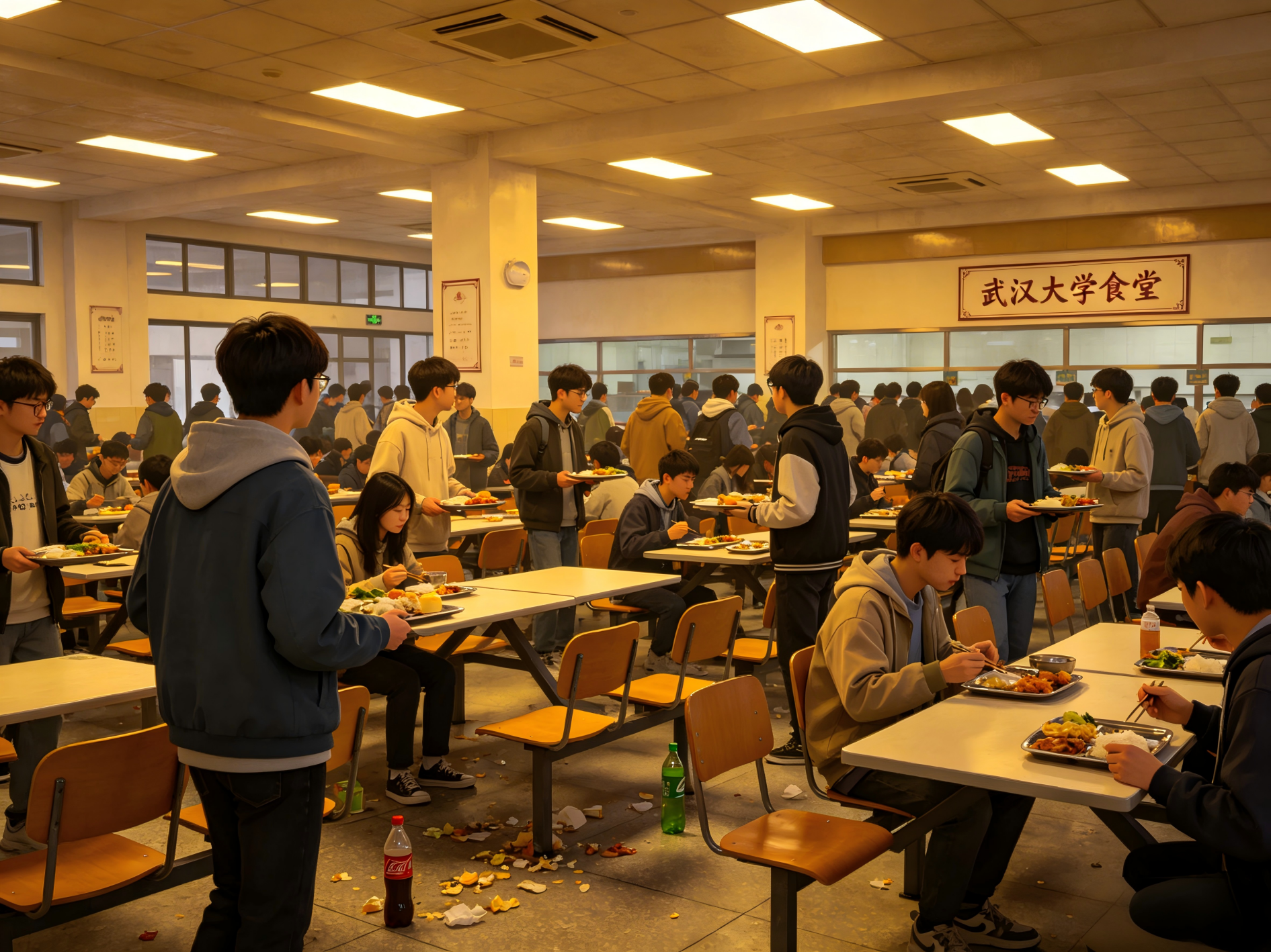 武汉大学食堂一座难求 学生就餐难成校园