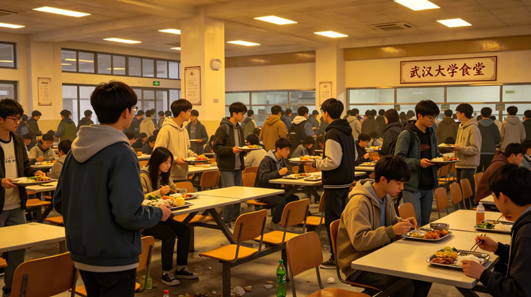 武汉大学食堂一座难求 学生就餐难成校园
