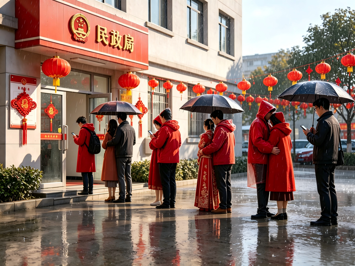 凌晨5点排队、冒雨等候：520领证现场，爱情还是仪式感？