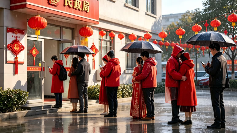 凌晨5点排队、冒雨等候：520领证现场，爱情还是仪式感？